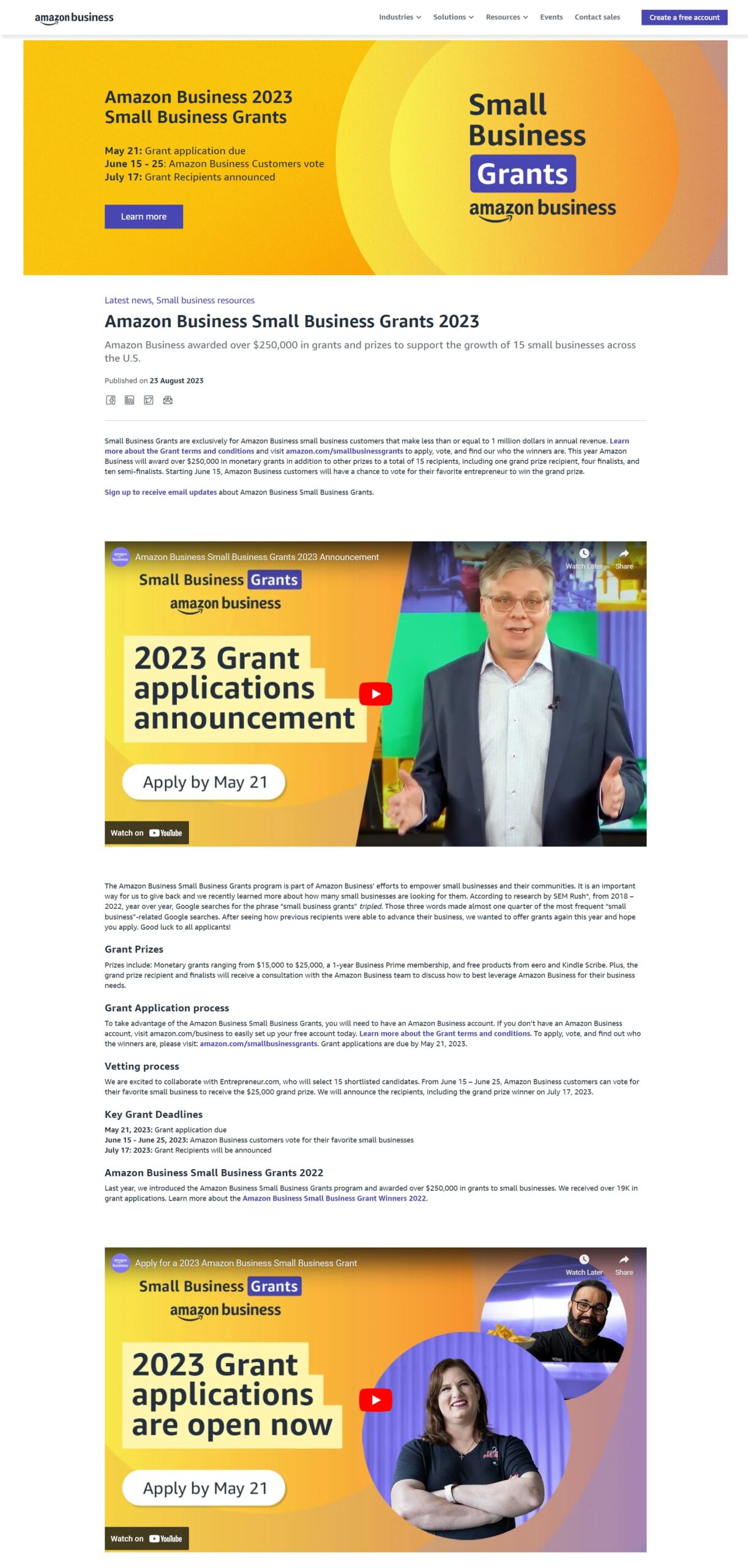 Amazon Business Small Business Grants